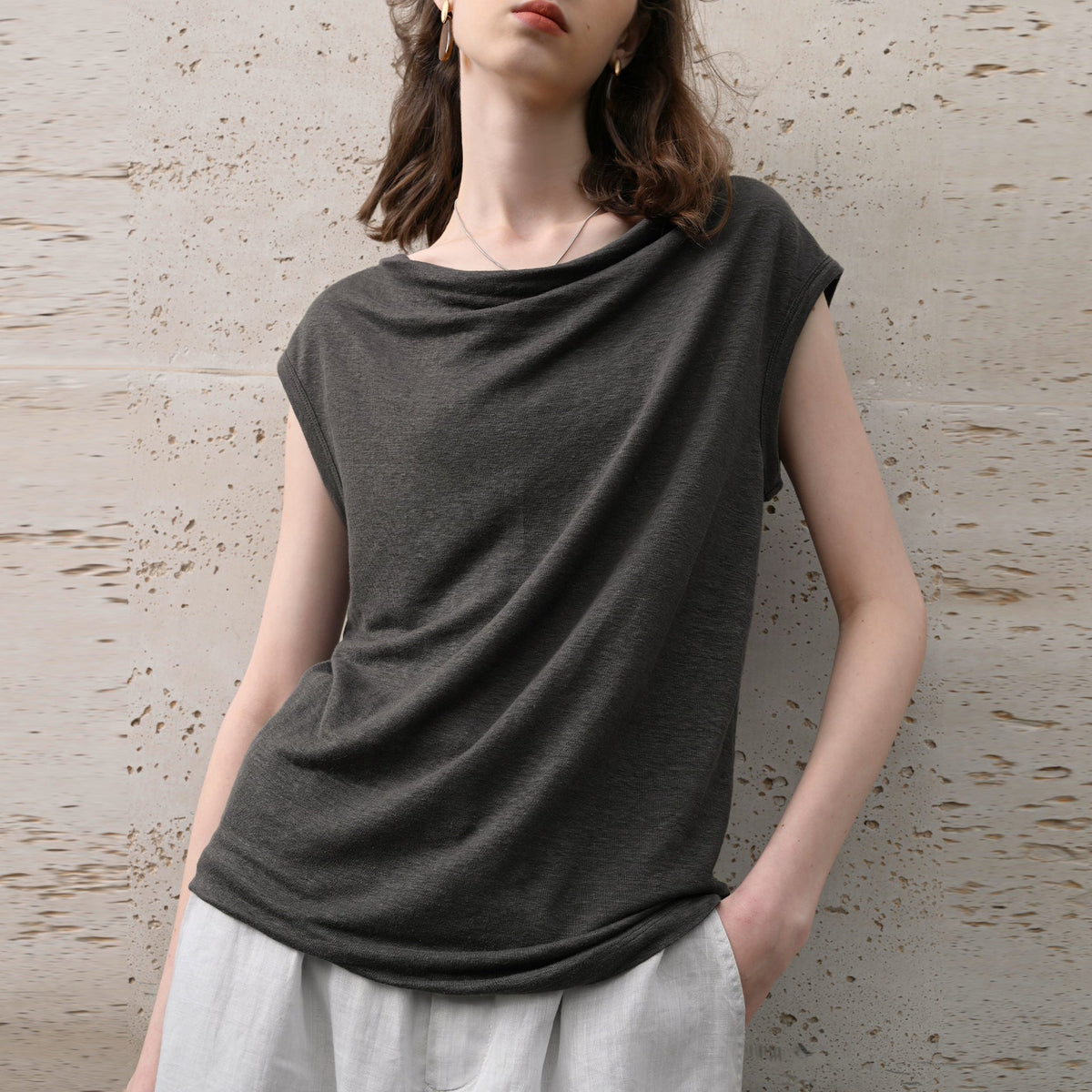 Hemp off-Shoulder Swing Collar Knitted Short Sleeved Summer Lightweight Slim Fit Top French Laziness Small Shirt T Women Clothing