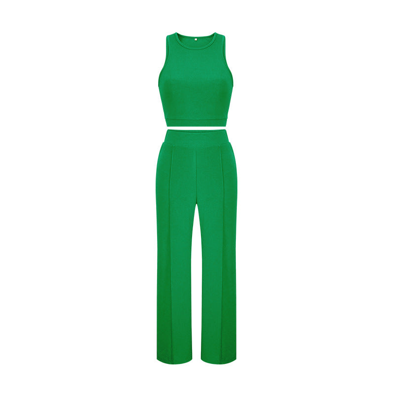 Summer Pants Suit Solid Color Office Sleeveless Vest Pants Casual Two Piece Suit Women