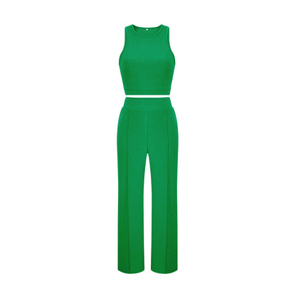 Summer Pants Suit Solid Color Office Sleeveless Vest Pants Casual Two Piece Suit Women