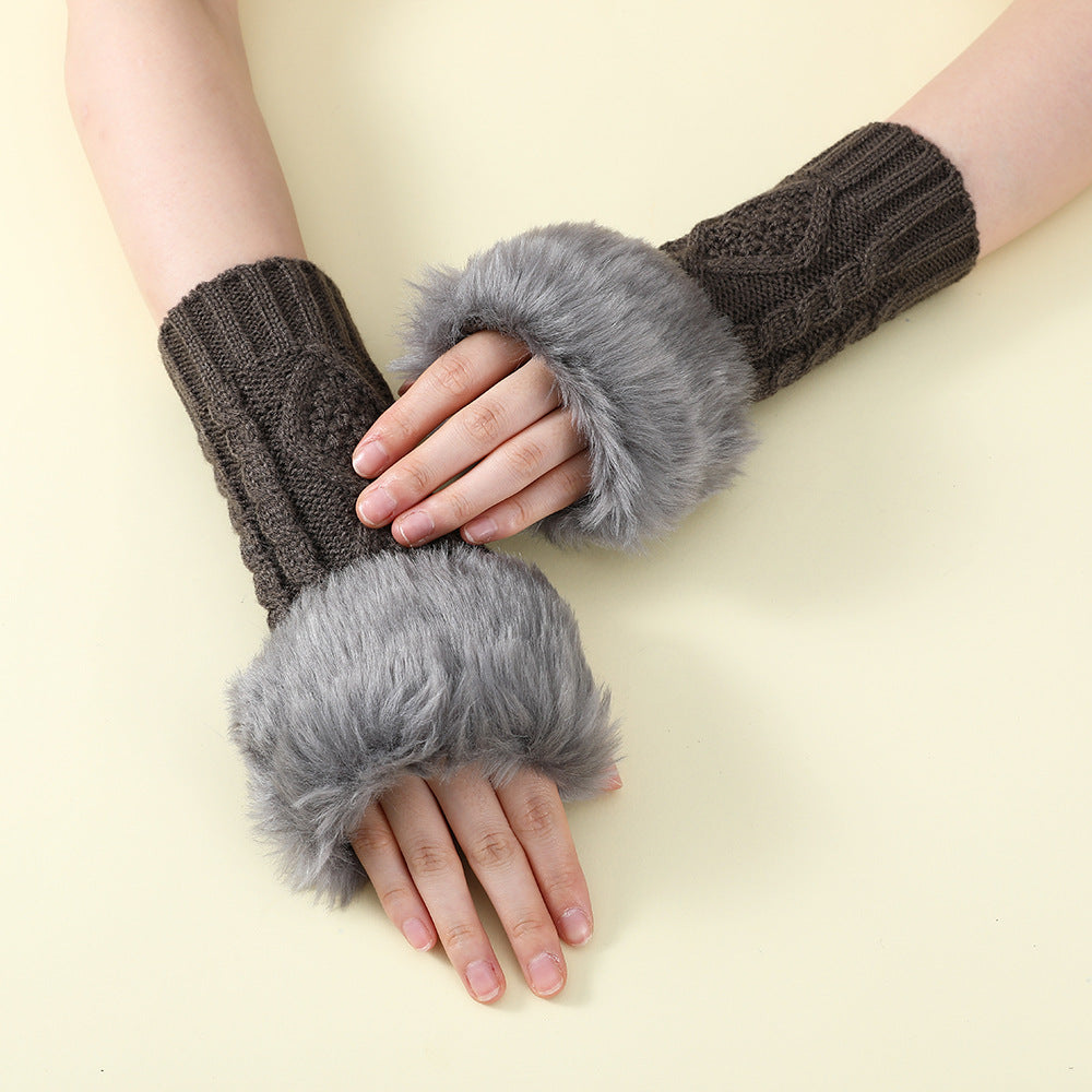 Faux Fur Knit Diamond Pattern Gloves