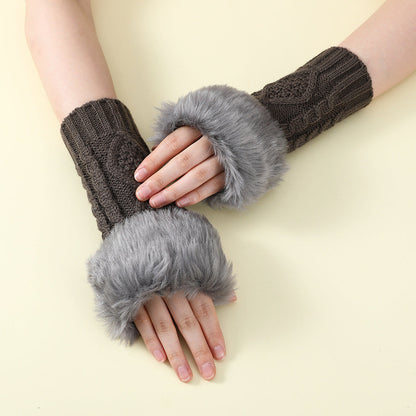 Faux Fur Knit Diamond Pattern Gloves