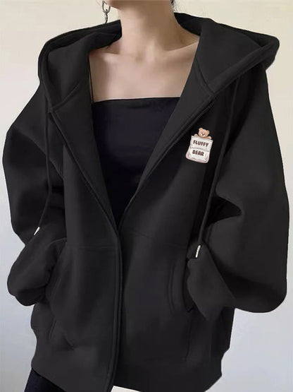 Fleece Lined Zip Printed Baseball Hoodie