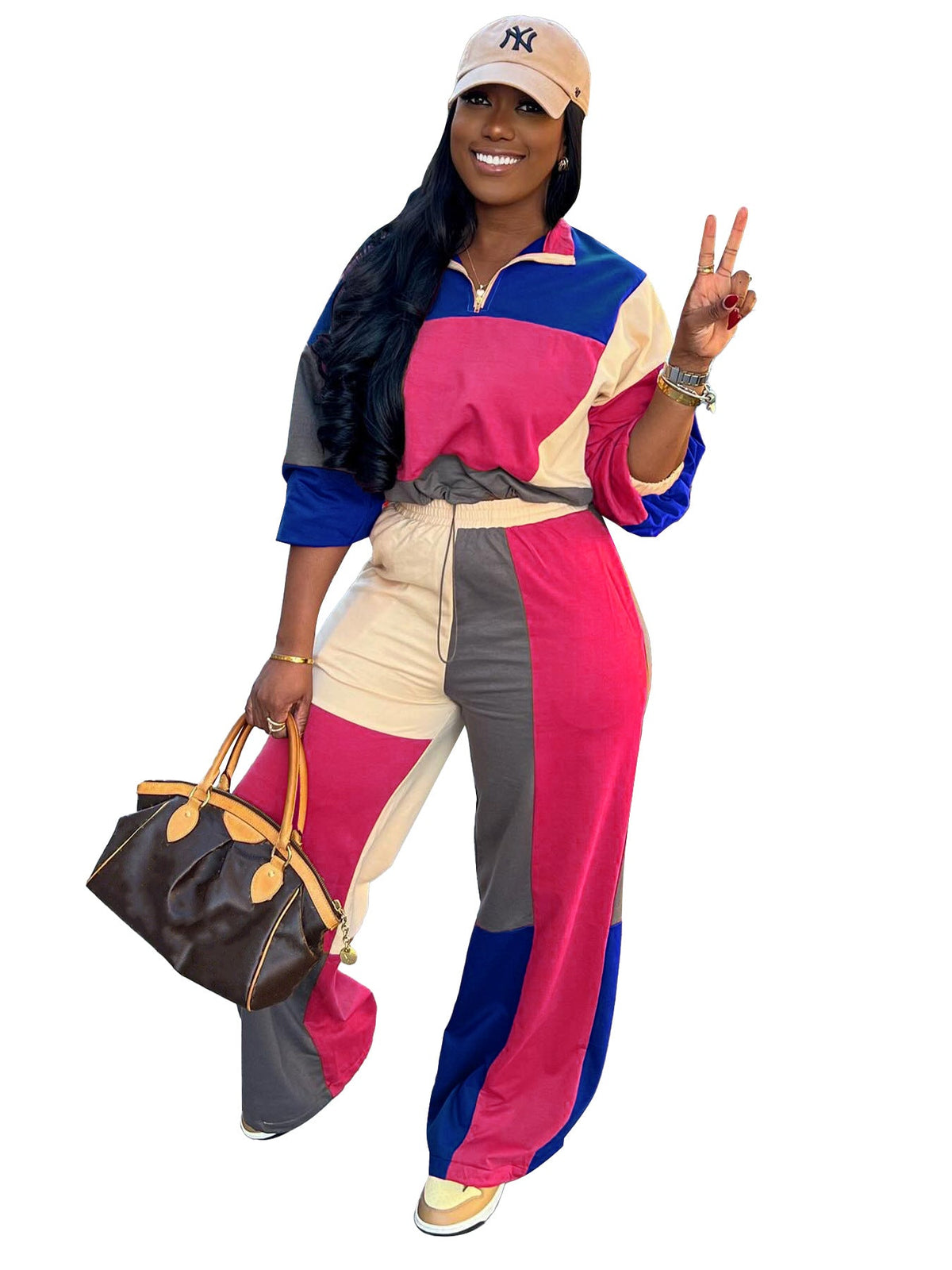 Sports Casual Women Clothing Color Matching Color Contrast Waist Tight Two Piece Sest