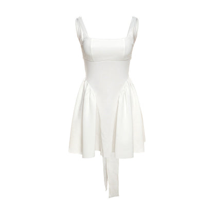Square Neck Bow Back Drop Waist Fit and Flare Mini Dress
