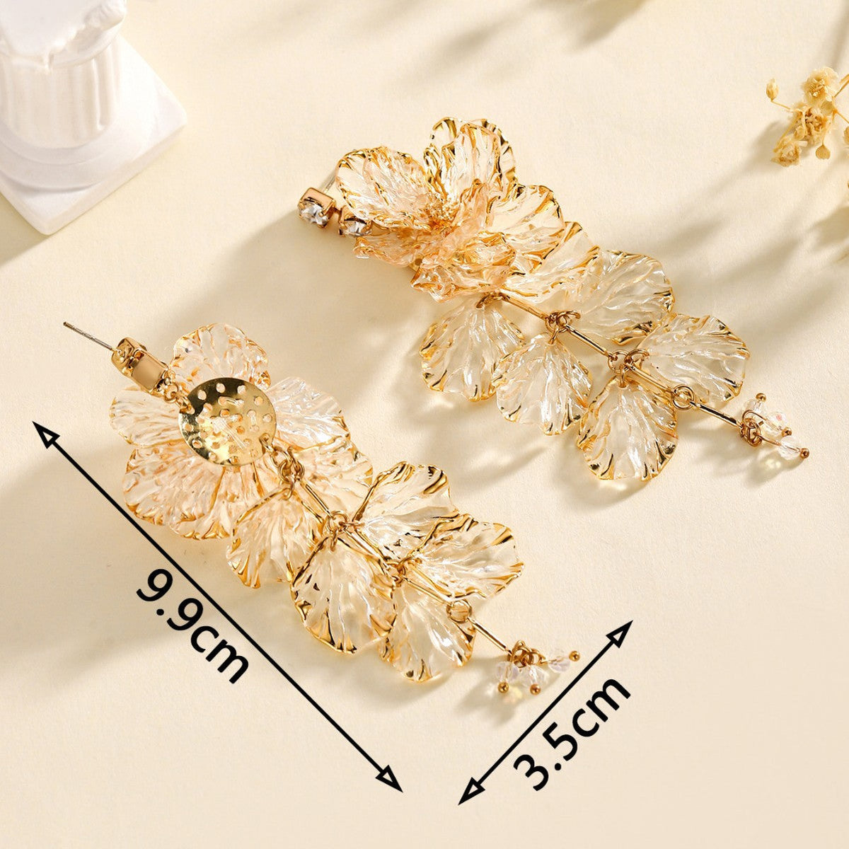 Floral Resin Tassel Statement Earrings