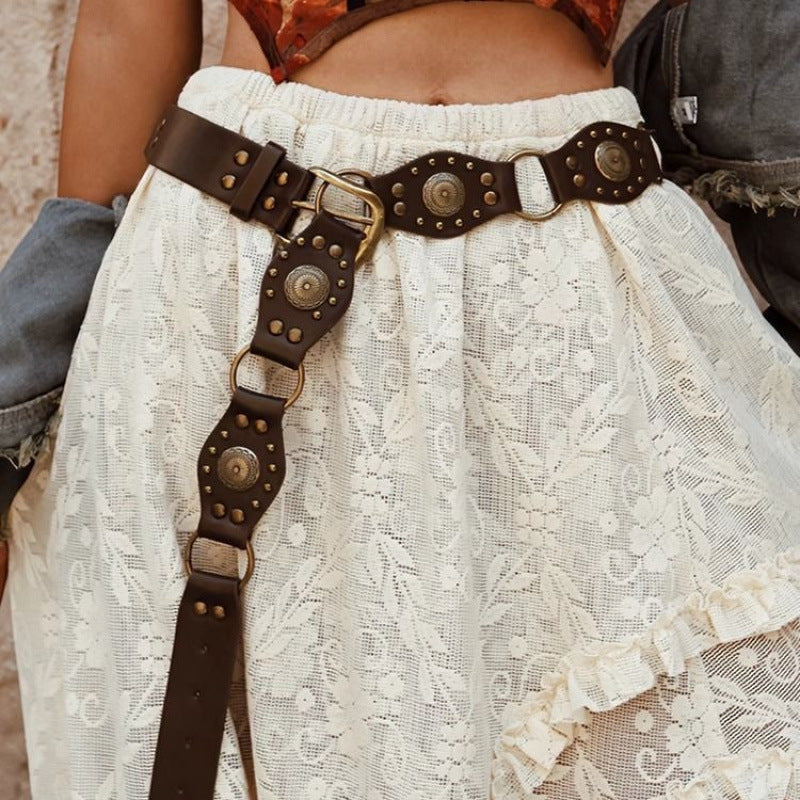 Cowboy Style Brown Studded Waist Belt