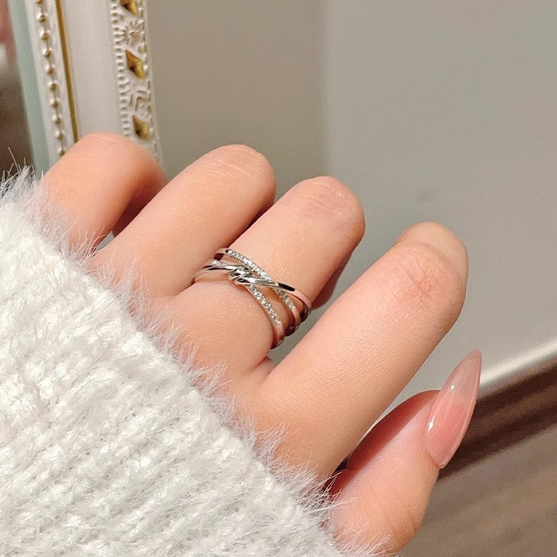 Sparkling Zirconia Cross Open Adjustable Ring