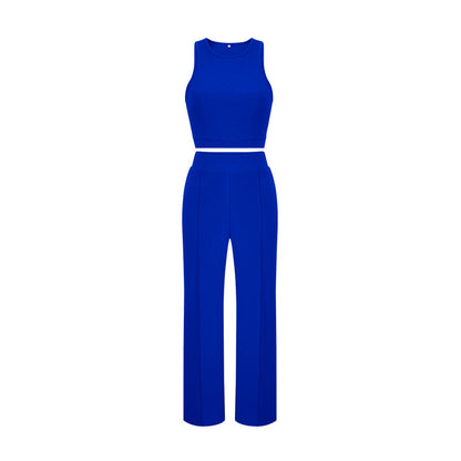 Summer Pants Suit Solid Color Office Sleeveless Vest Pants Casual Two Piece Suit Women