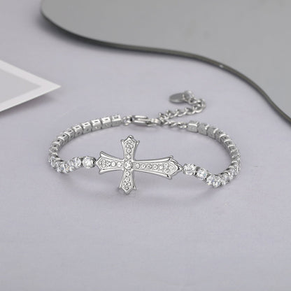 Sparkly Full Zircon Cross Titanium Steel Fadeless Chain Bracelet