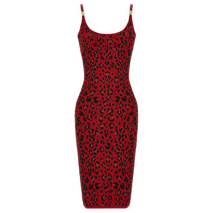 Summer Socialite Quality Leopard Print Fil Lumiere Weave Sleeveless Sling Dress