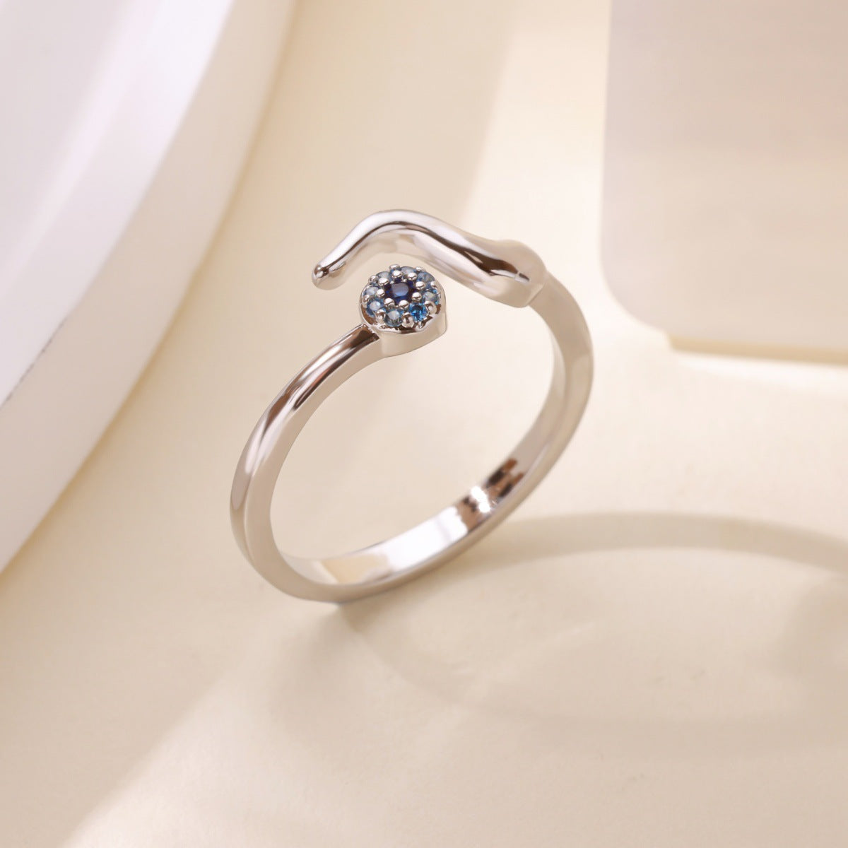 Wavy Evil Eye Open Geometric Zirconia Ring
