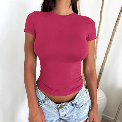 Summer Sexy Girls Slim Slimming Solid Color Short Sleeve T shirt Top