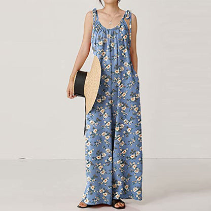 Summer Women Clothing Printed Sling Loose Casual Jumpsuit
