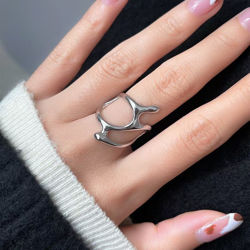Hollow Geometric Irregular Open Knuckle Ring