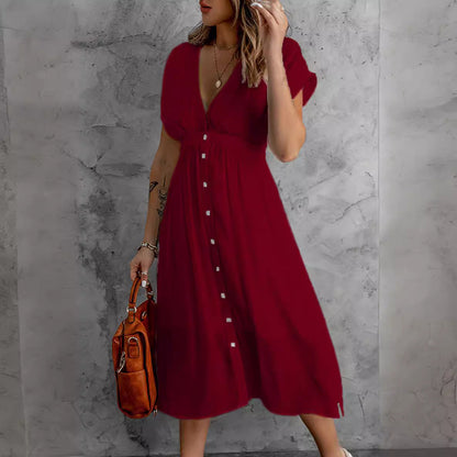 Summer Double Layer Tulle Solid Color Dress Women Deep V Plunge Short Sleeve Waist Controlled Maxi Dress