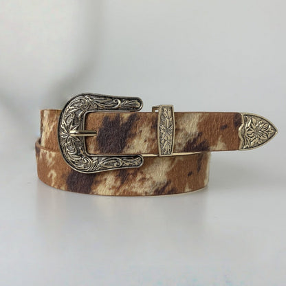 Cow Print Western Statement Buckle Belt