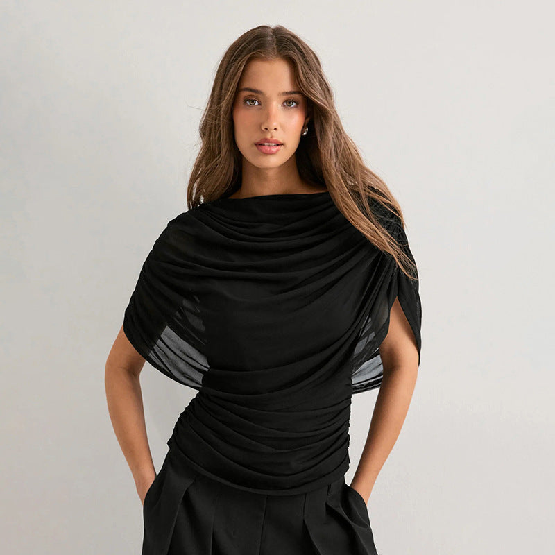Scarf Neck Draped Sleeveless Bodycon Cropped Tee