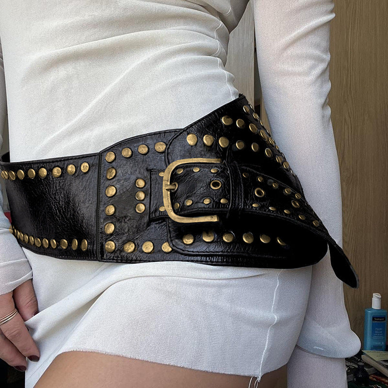 Vintage Studded Grommet Oversized Waist Belt