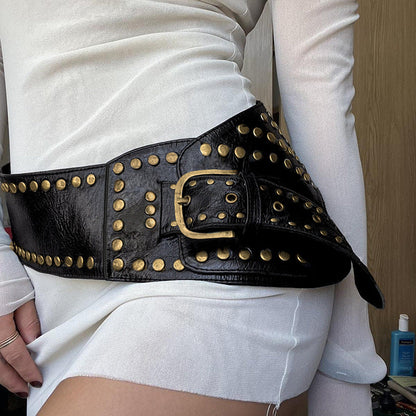 Vintage Studded Grommet Oversized Waist Belt