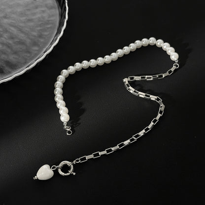 Crystal Heart Pearl Bead Choker Necklace