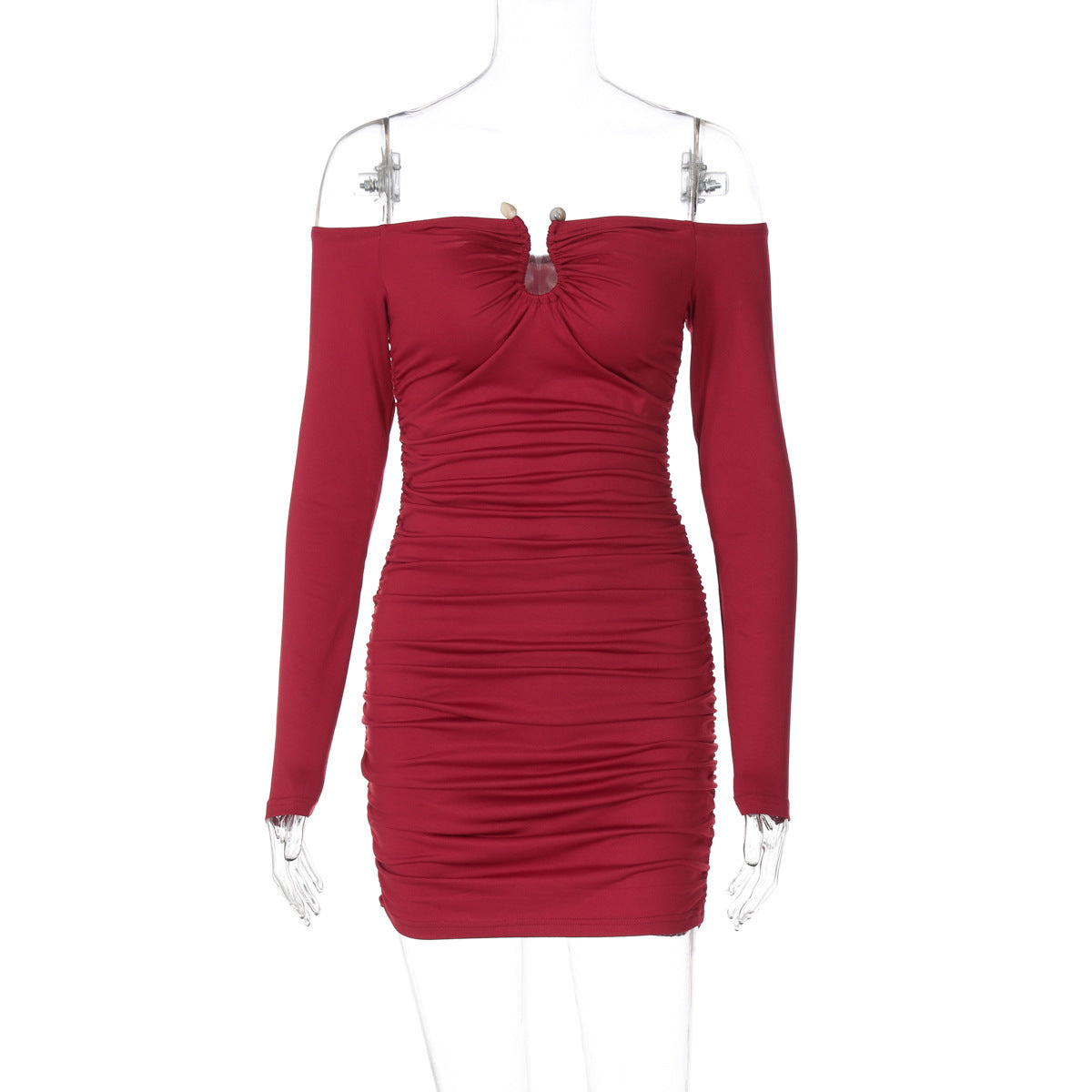 Women Sexy Tube Top off Neck Pleated Waist Tight Slimming Tight Hip Bag Dress