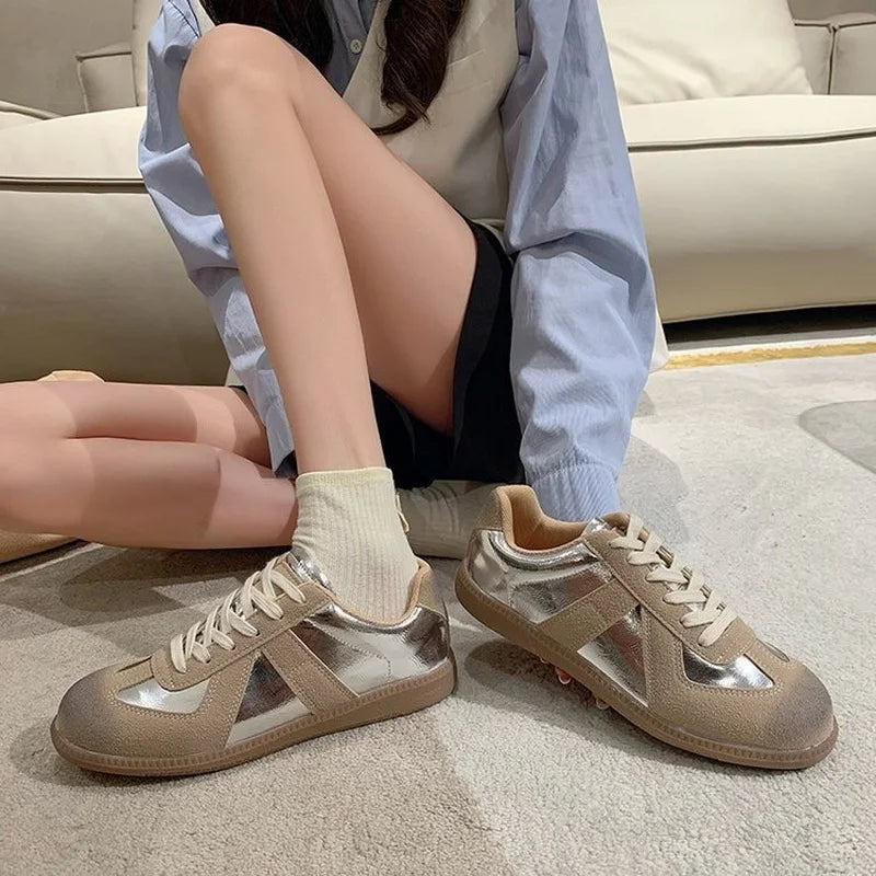 Outdoor Jogging Sneakers Women Suede Leather Patchwork Running Shoes Woman High Quality Lace Up Round Toe Leisure Trainers