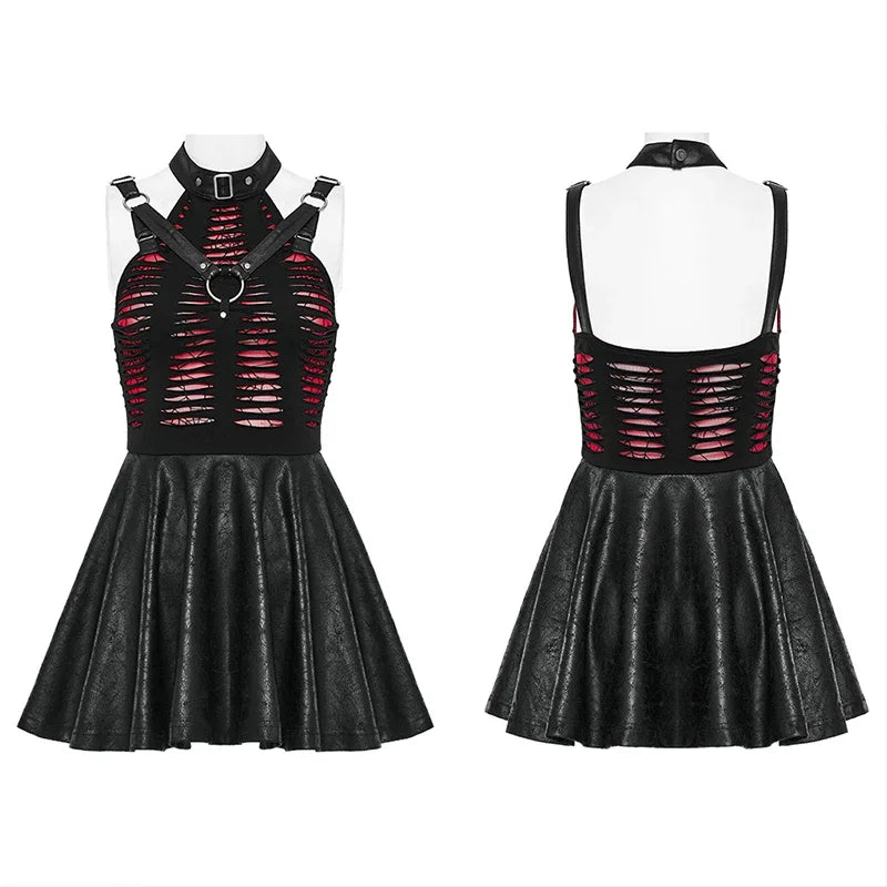 Gothic Punk Knitted Spliced Spider Web Cute Swing Gothic Dress