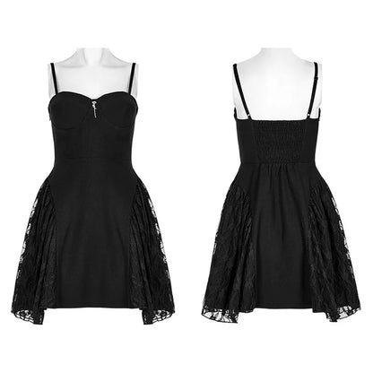 Splicing Gauze Party Club Brushed Lace Black Metal Summer Gothic Dress