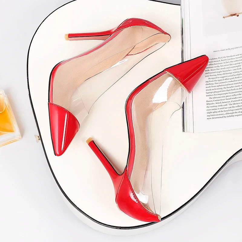 Patent Leather Transparent Versatile Elegant Single High Heel