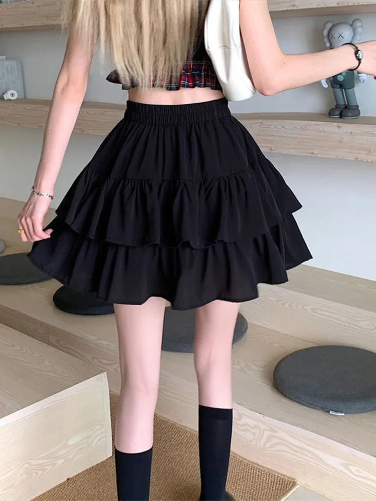 Pleated White Ruffles Preppy Style Summer Skirt
