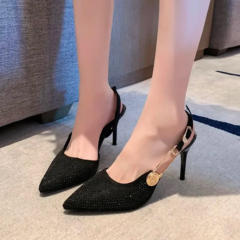 Pointed Rhinestone Party Dress Fashion Designer Luxury Gladiator Low Heel Pumps
