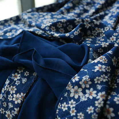 V-Neck Three Quarter Sleeve Ditsy Floral Print A-Line Midi Dress