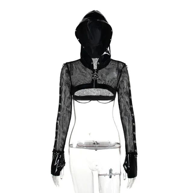 Hooded Dark Grunge Punk Zip Up Gothic Faux Cardigan