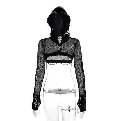 Hooded Dark Grunge Punk Zip Up Gothic Faux Cardigan