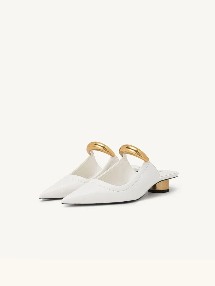 Punk Gothic Metal Buckle Pointed Thick Summer Slippers Platform Women's Shoes Low Heel Pumps