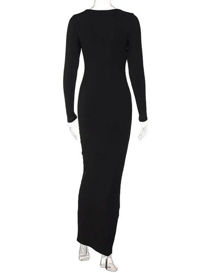 Ribbed Scoop Neck Long Sleeve Bodycon Midi Dress