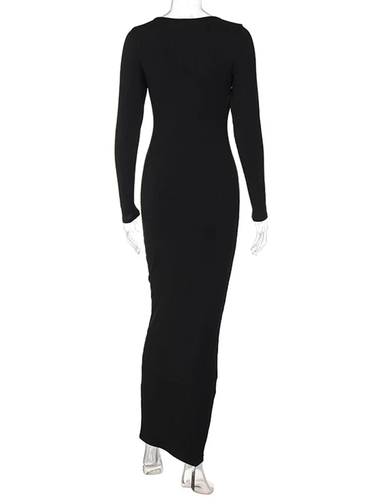 Ribbed Solid Square Neck Fall Evening Elegant Mit Midi Dresses