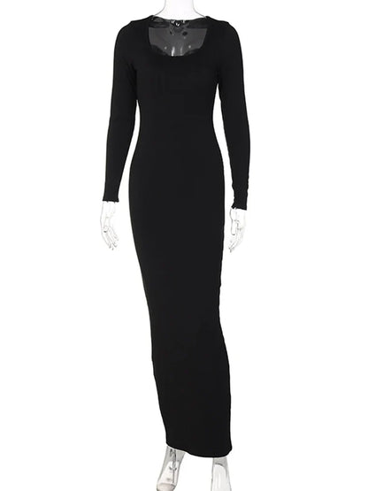 Ribbed Solid Square Neck Fall Evening Elegant Mit Midi Dresses