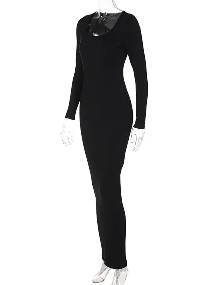 Ribbed Solid Square Neck Fall Evening Elegant Mit Midi Dresses
