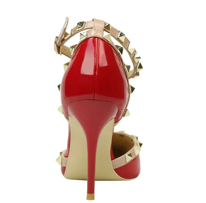 Rivet Pointed Toe Designer Hollow Red Fine High Heel High Heel