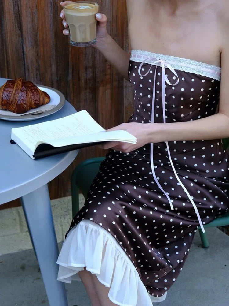 Strapless Backless Lace Midi Dress