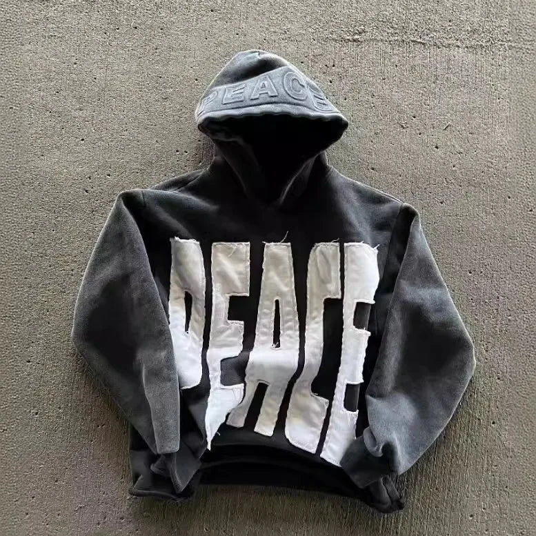 Letter Patch Black Hoodie