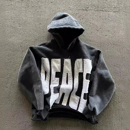 Letter Patch Black Hoodie