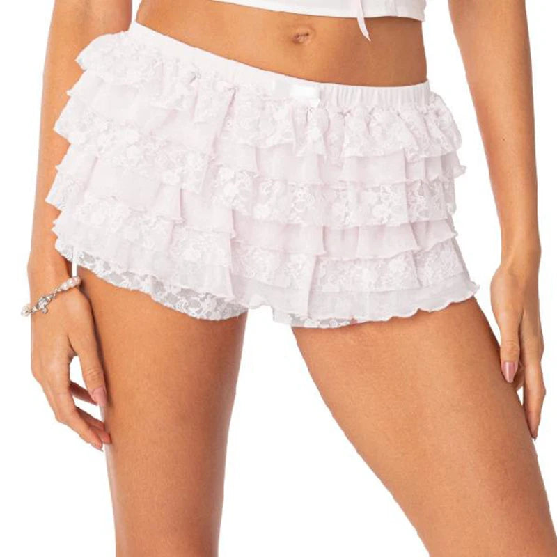 Kawaii Loungewear Y2K Fairy Costume 00s Vintage Frill Lace Mini Shorts Japanese Style Lolita Ruffle Multi-layers Bloomer