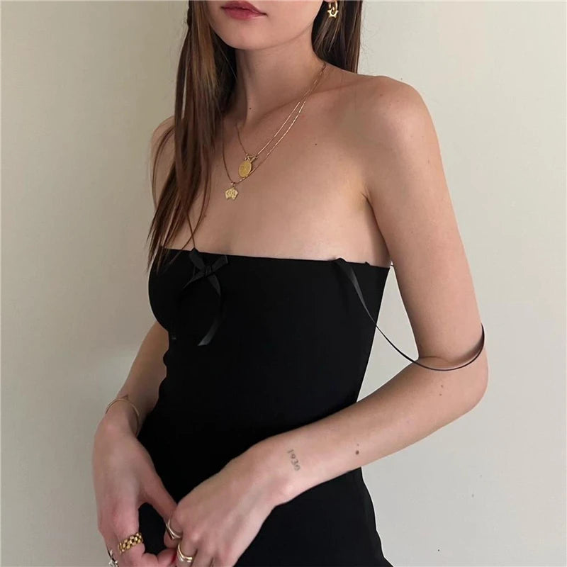 Coquette Top y2k Clothing Women Black Spaghetti Strap Sleeveless Camisole with Bow 2000s Kawaii Clothes Streetwear