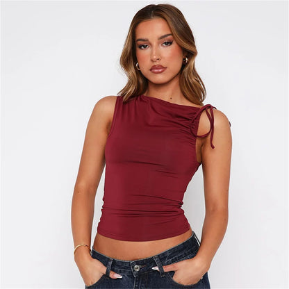 Ruched Lace Up Bodycon Crop Top