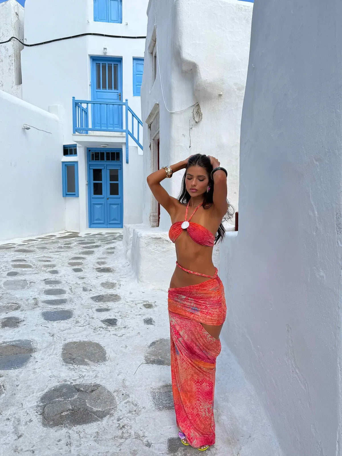 Braiding Prints Cover Up Tube Top Three Piece Swim Sets