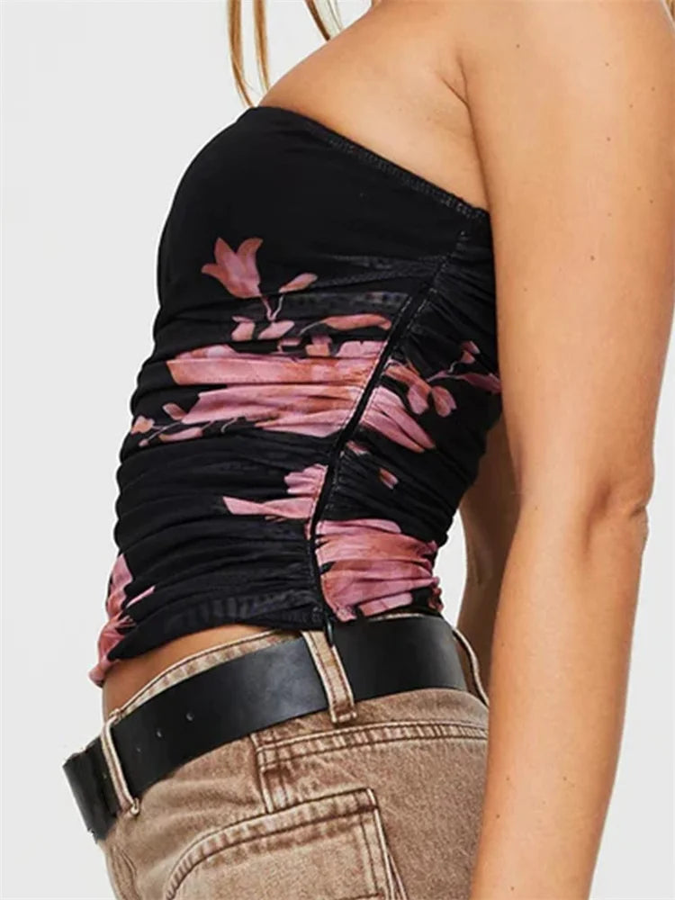 Floral Off Shoulder Aesthetic Strapless