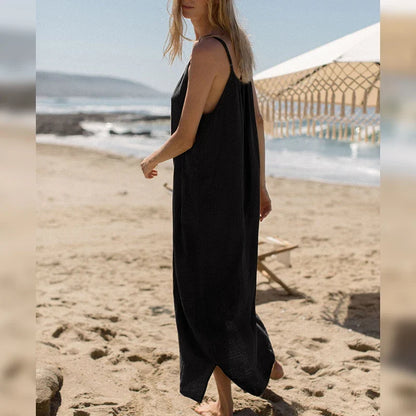 Spaghetti Strap Casual Cotton Midi Dress