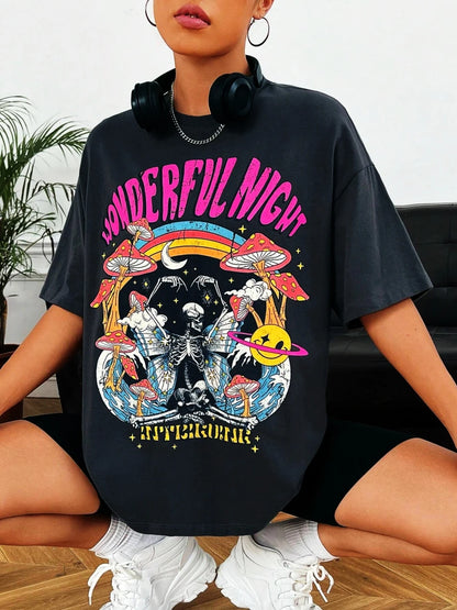 Dancing Skull Printed Female T-Shirts Cool Comfortable Tshirts Casual Fashion Funny Tee Shirts Hip Hop Oversized Women Tops
